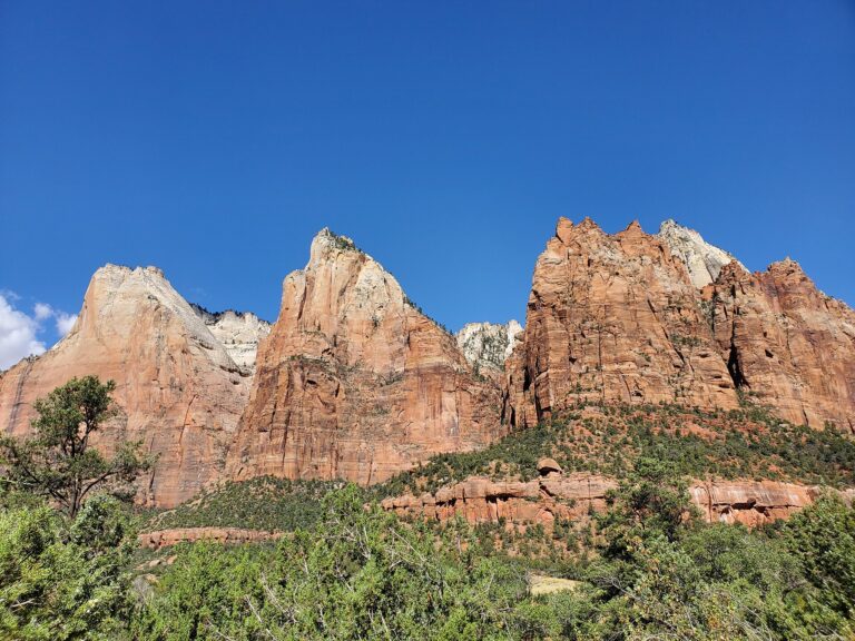 Court of the Patriarchs towering sandstone peaks, Zion National Park