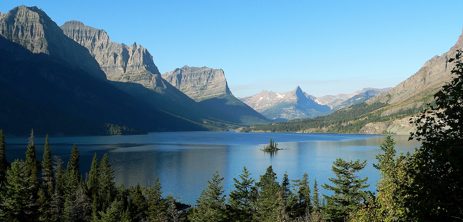 St. Mary Lake and mountain shoreline at Glacier National Park